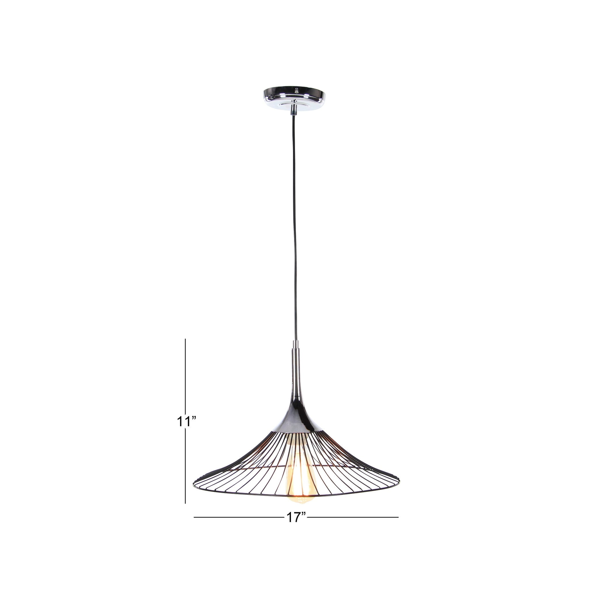 Decmode Contemporary 11 x 17 inch chic iron cone-shaped pendant with bulb, Silver