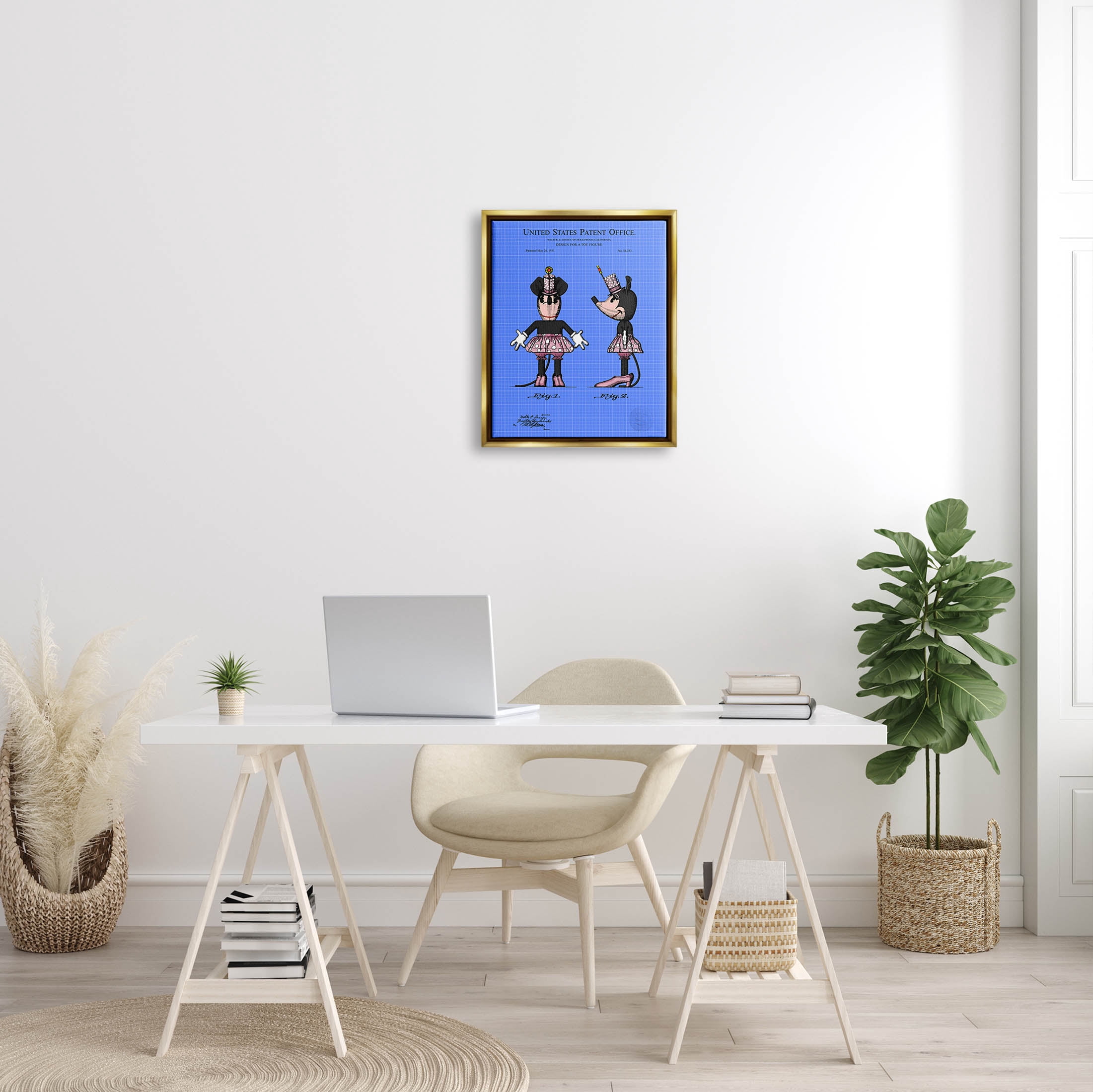 Stupell Industries Girl Mouse Toy Blueprint Graphic Art Metallic Gold Floating Framed Canvas Print Wall Art, Design by Karl Hronek