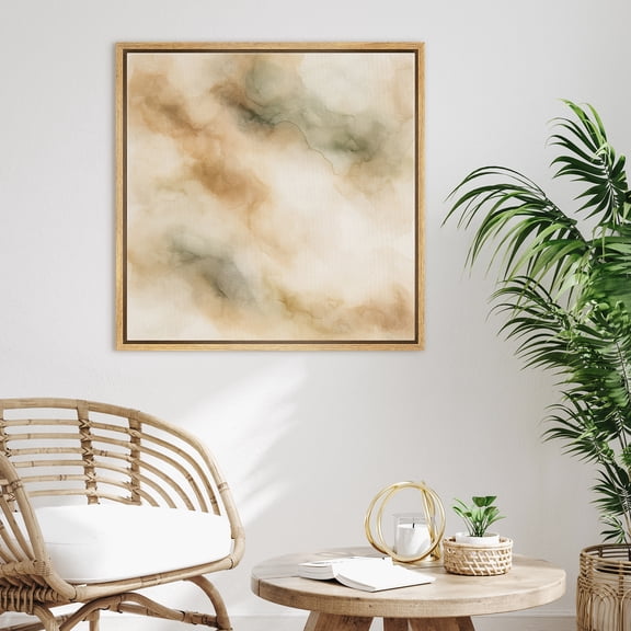 Framed Canvas Print Neutral Abstract Wall Art Modern Minimalist Decorative for Living Room Bedroom - 16"x16" NATURAL