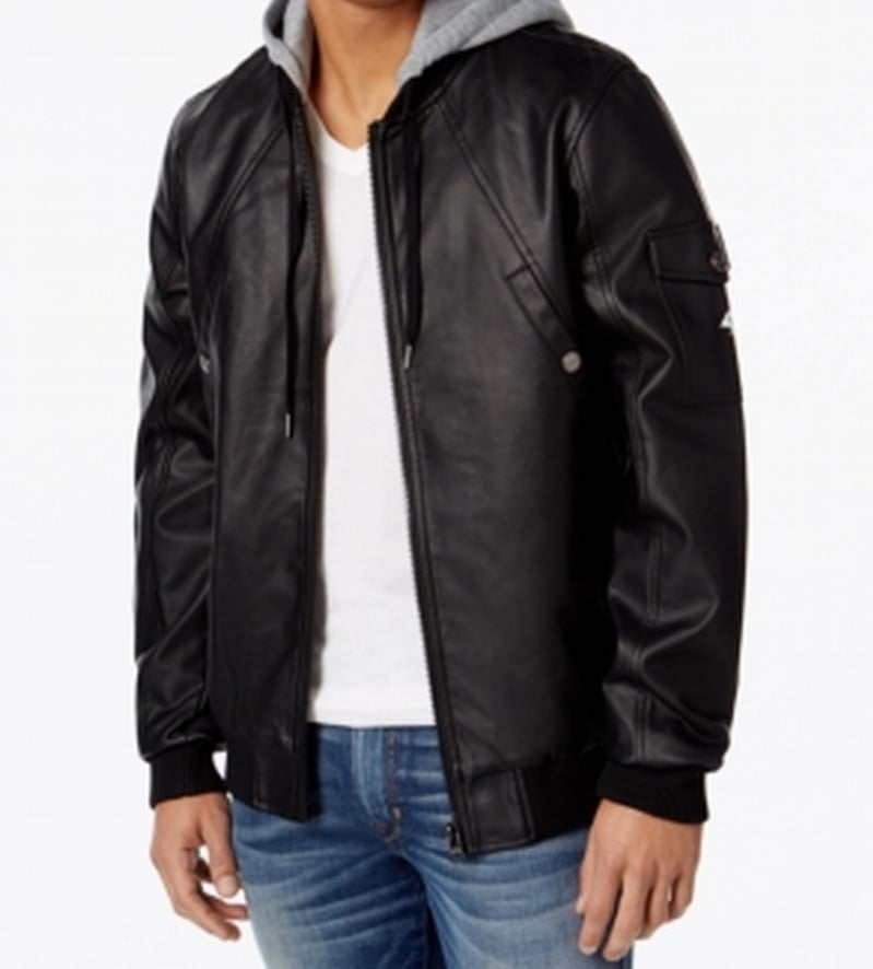 LRG LRG NEW Black Mens Size XL FauxLeather Full Zip Hooded Bomber