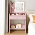 thumbnail image 5 of LIVELYGLOW Vanity Desk Set with Square Mirror and Light- Small Vanity Table with Drawers- Pink, 5 of 6