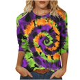 thumbnail image 2 of Cavosen Carnival Day Women's Blouses 3/4 Sleeve Tunic Festival Mardi Gras Crewneck Shirts Mask Graphic Print Tops Holiday Novelty Blouse Loose Going out Tees Party Shrove Tuesday Purple M, 2 of 5