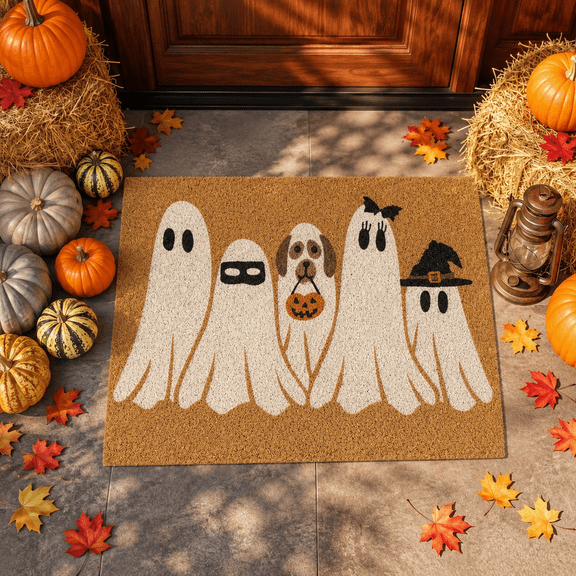 Halloween Ghost Door Mat 35.4 x 23.6 in, Washable Non Slip Crystal Velvet Rug, for Entryway Kitchen Bathroom and Halloween Decorations Outdoor