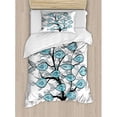 thumbnail image 3 of Ocean Animal Decor King Size Duvet Cover Set, Life of Tree of Funny Fish Figures on the Branches with Different Emojis, Decorative 3 Piece Bedding Set with 2 Pillow Shams, Blue Black, by Ambesonne, 3 of 3