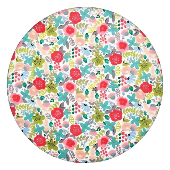 Pioneer Flower Floral Print Pattern Round Fitted Tablecloth with Elastic Edge,Dining Table Cover Waterproof,Outdoor Round Tablecloth for Camping,Dining,Indoor and Outdoor