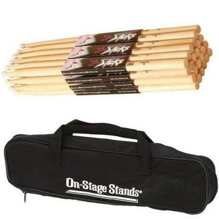 On Stage 12 Pair HN5A Hickory High Quality Drum Sticks with Nylon Tip+Drum Stick (Best Quality Drum Sticks)