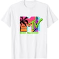 thumbnail image 1 of MTV - Camiseta con logotipo oficial de MTV con palmas retro en el paraíso, Blanco, 1 of 2