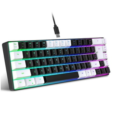 Gaming Keyboard, RGB Backlit Compact 68 Keys Mini Wired Office Keyboard, V200 Membrane Computer Keyboard, Ergonomic Design, USB Plug Play, for Windows Laptop PC (White Black)