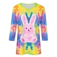 thumbnail image 4 of Rutainlusire Womens Tops Fashion Easter Printed Bunny Print 3/4 Sleeve T-Shirt for Women Blouses Easter Women's Loose 3/4 Sleeve Printed Round Neck Top T-shirt, 4 of 4