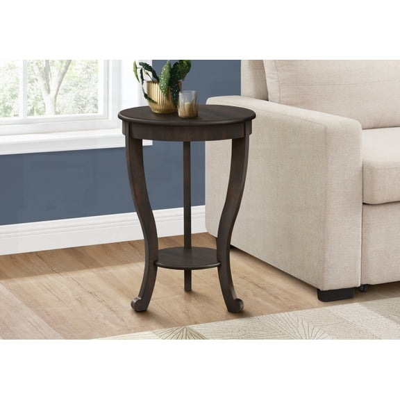 Bedroom Accent Table - 2 Tier Round with Brown Veneer - Traditional End/Lamp/Nightstand Table