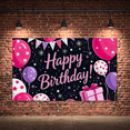 thumbnail image 5 of Pink Themed Happy Birthday Banner with Balloons Gifts and Stars Background Decoration for Birthday Party Photography Props Backdrop Decorations, 5 of 7