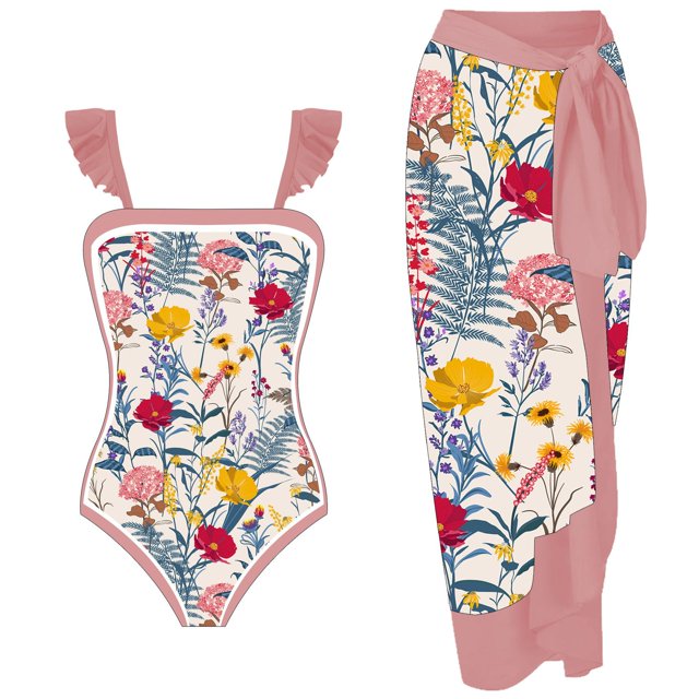 Traje de baño de una pieza estampado Traje de baño de dos piezas con falda de playa