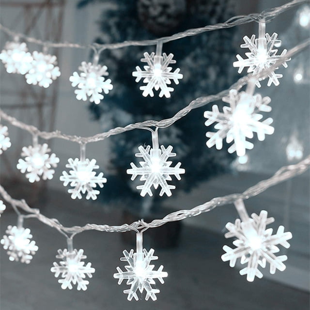 Luces navideñas FloreceBien, cadena de luces LED con forma de copo de nieve de 20 pies y 40 luces LED a pilas, impermeables, para dormitorio, patio, habitación, jardín, fiesta, hogar, decoración