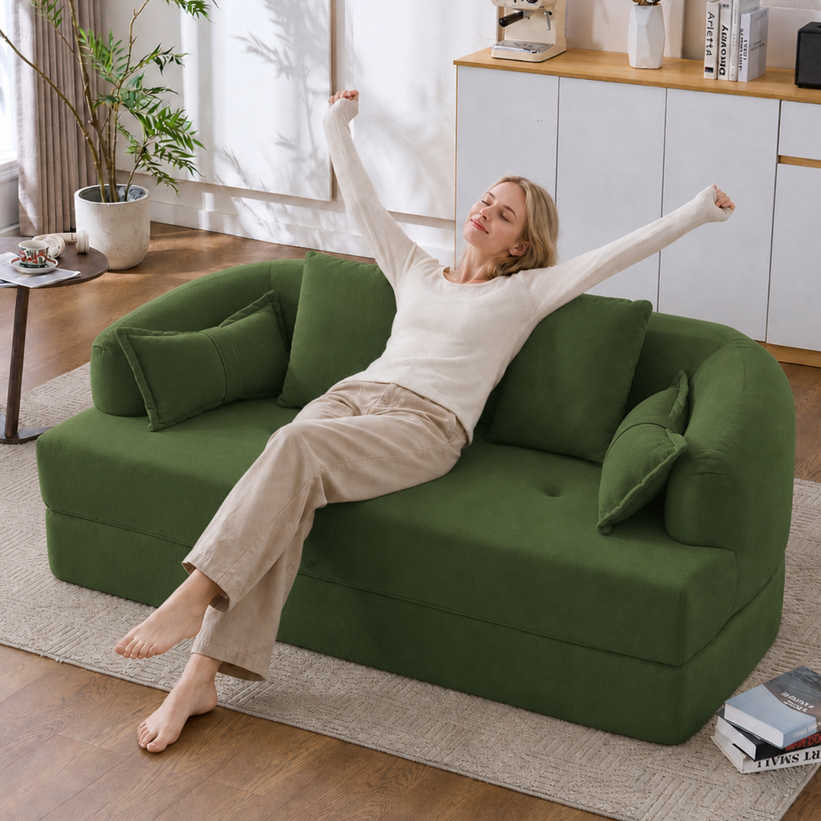 Lunale 70" Convertible Sofa Bed, 2-in-1 Sleeper Sofa, Chenille Boneless Couch for Small Spaces, Green