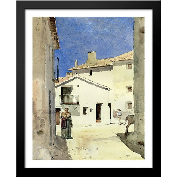 A Street in Denia, Spain 28x34 Large Black Wood Framed Print Art by Childe Hassam