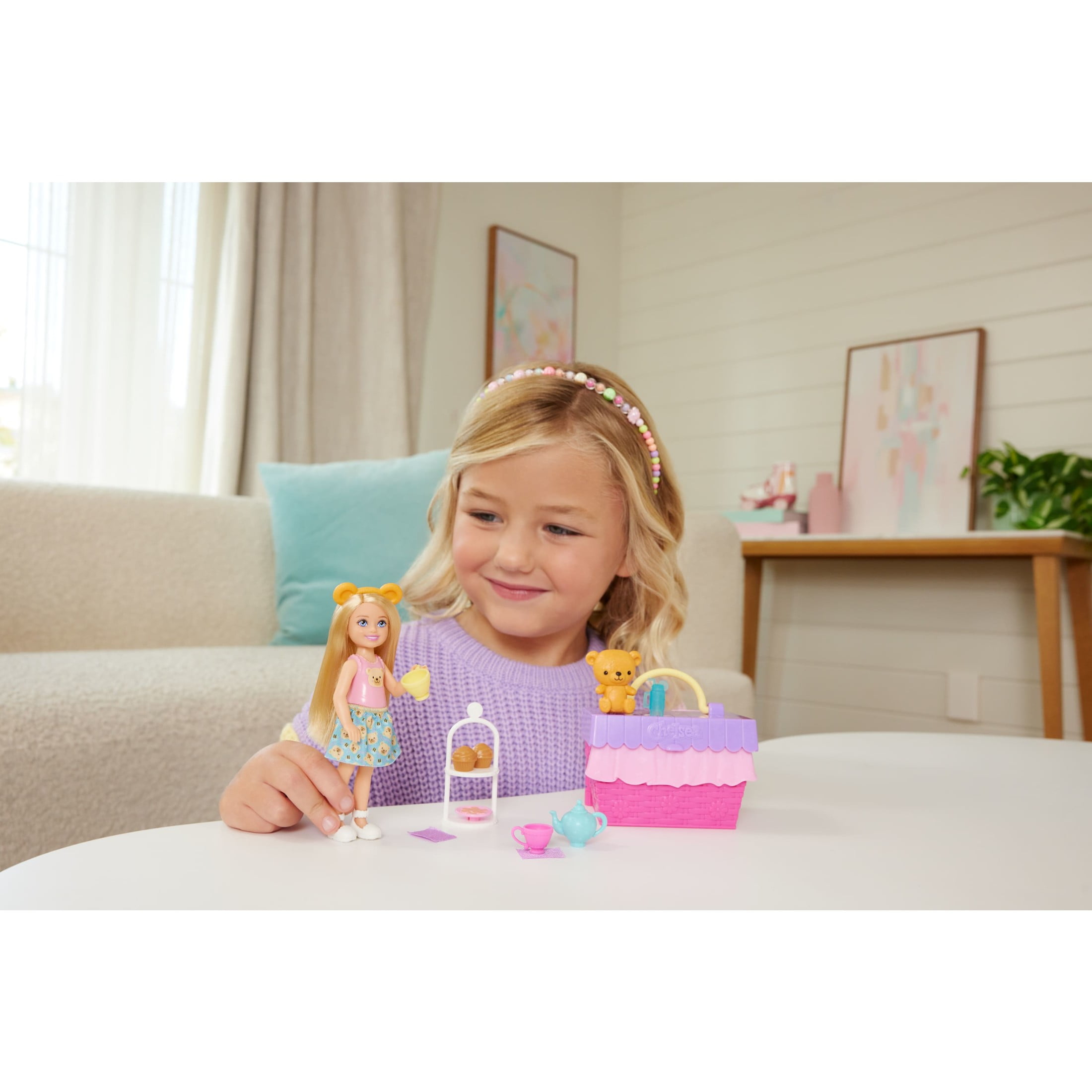 Barbie Family & Friends Club Chelsea Pop-Up Tea Party Playset with Small Doll & 10+ Accessories