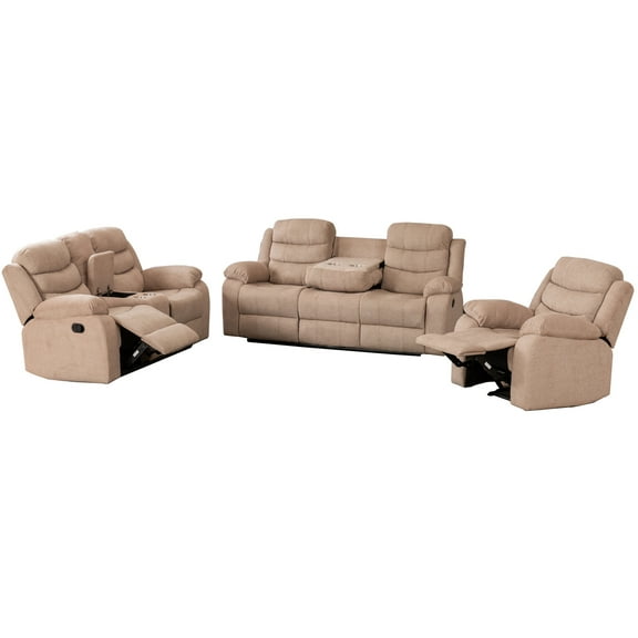 Hybition Fabric Reclining Sofa Set Modern Chair & Loveseat & Sofa Set Camel