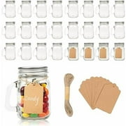4 oz Small Mason Jar Mugs with Handle, 24 Pack Mini Glass Jars with Airtight Metal Lids, Empty Glass Mugs with Kraft Paper Gift Tag for Party Wedding Favor