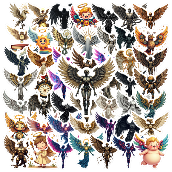 Fantasy Angel Demon Theme Stickers, Waterproof Angel Demon Theme Sticker for Water Bottle Laptop Phone Cases Planner Skateboard Luggage Helmet Party Favor Decor, Ideal for Adults Teens Teacher Rewards