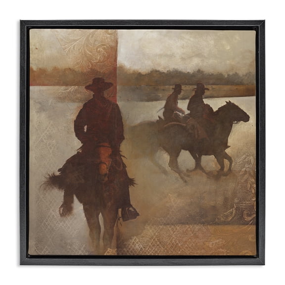 Stupell Industries Rustic Lodge Rustic Equestrian Collage Black Floating Frame Canvas Art, 18 x 18, by White Ladder