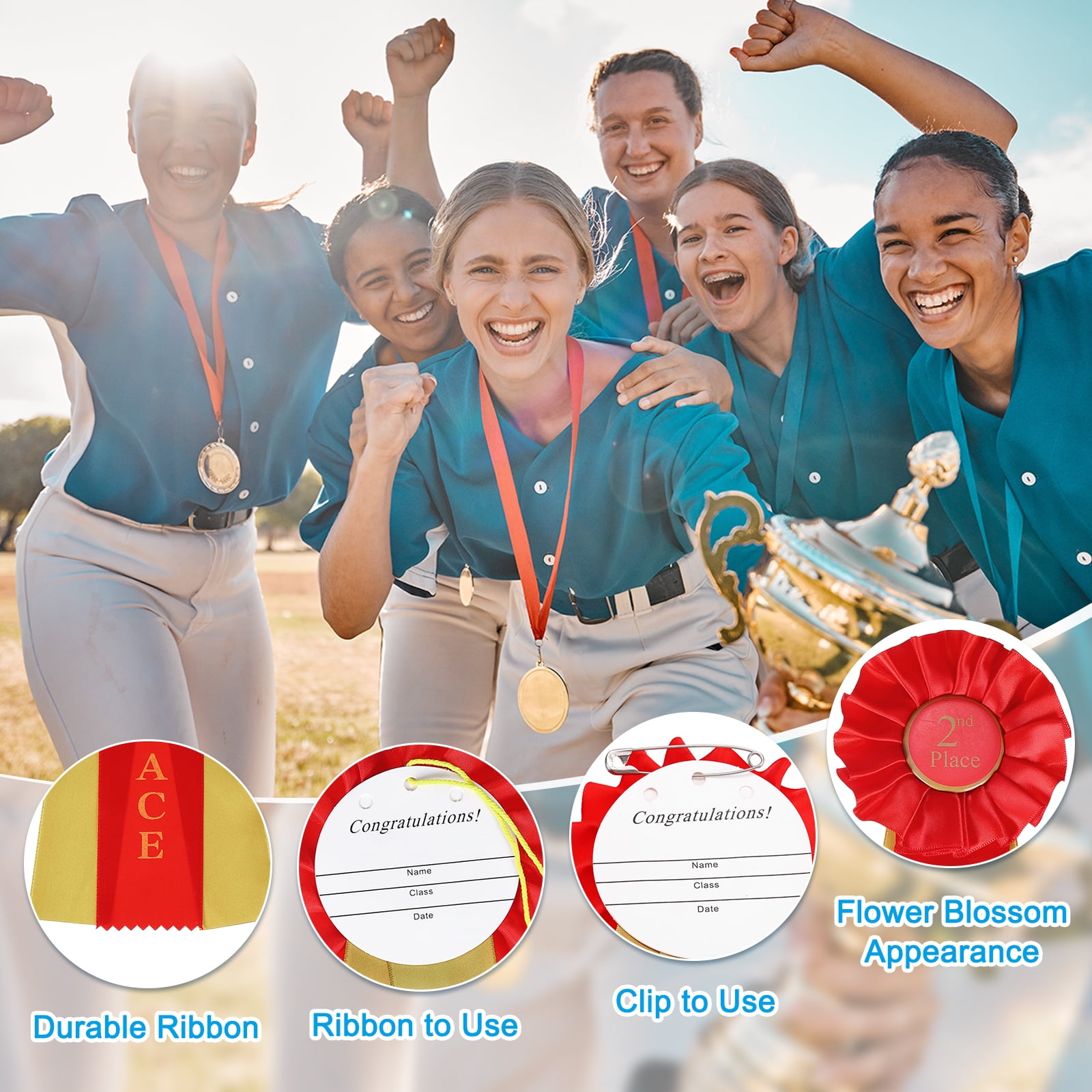 Uxcell 9 Pcs Award Ribbons, 1st 2nd 3rd Place Winner Prize Ribbon for Competition Sports Event, Blue Red White