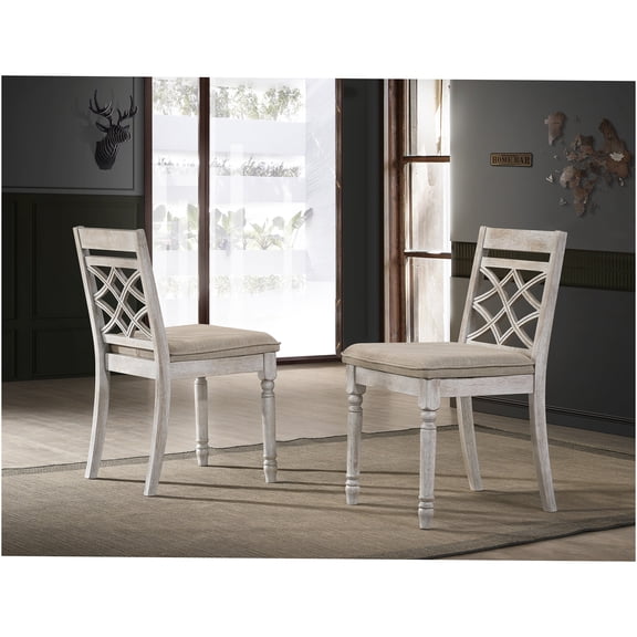 JERFIT 2-Pack Off White Upholstered Side Chairs, Armless Accent Chairs with Cushion, Wooden Dining Chairs for Kitchen, Living Room