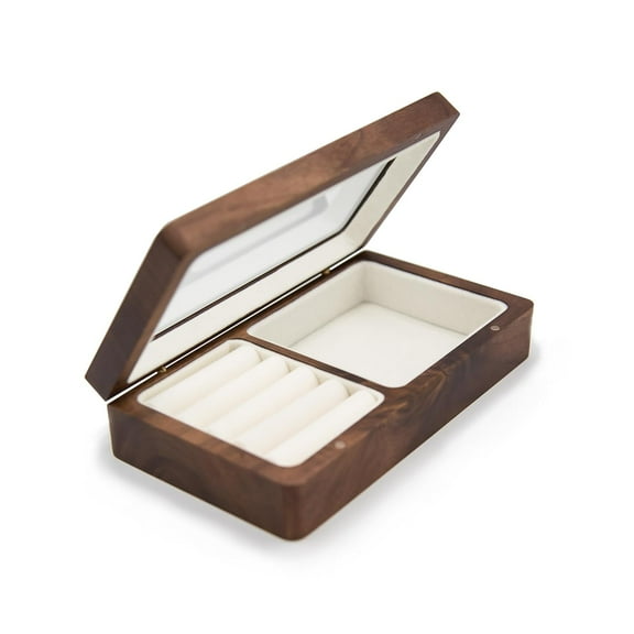 MUUJEE Magnetic Closure, Plush Velvet Interior Rectangle Jewelry Box, Includes Earring, Bracelet, Necklace, Ring, Display Case, Storage, Wood, 6.5 x 3.7 x 1.7 in, Brown, 1