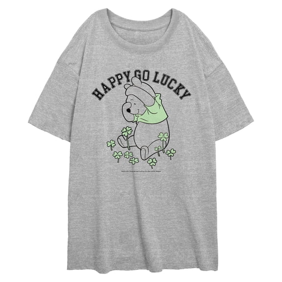 Junior's Winnie the Pooh St. Patrick's Day Happy Go Lucky Clover Graphic T-Shirt