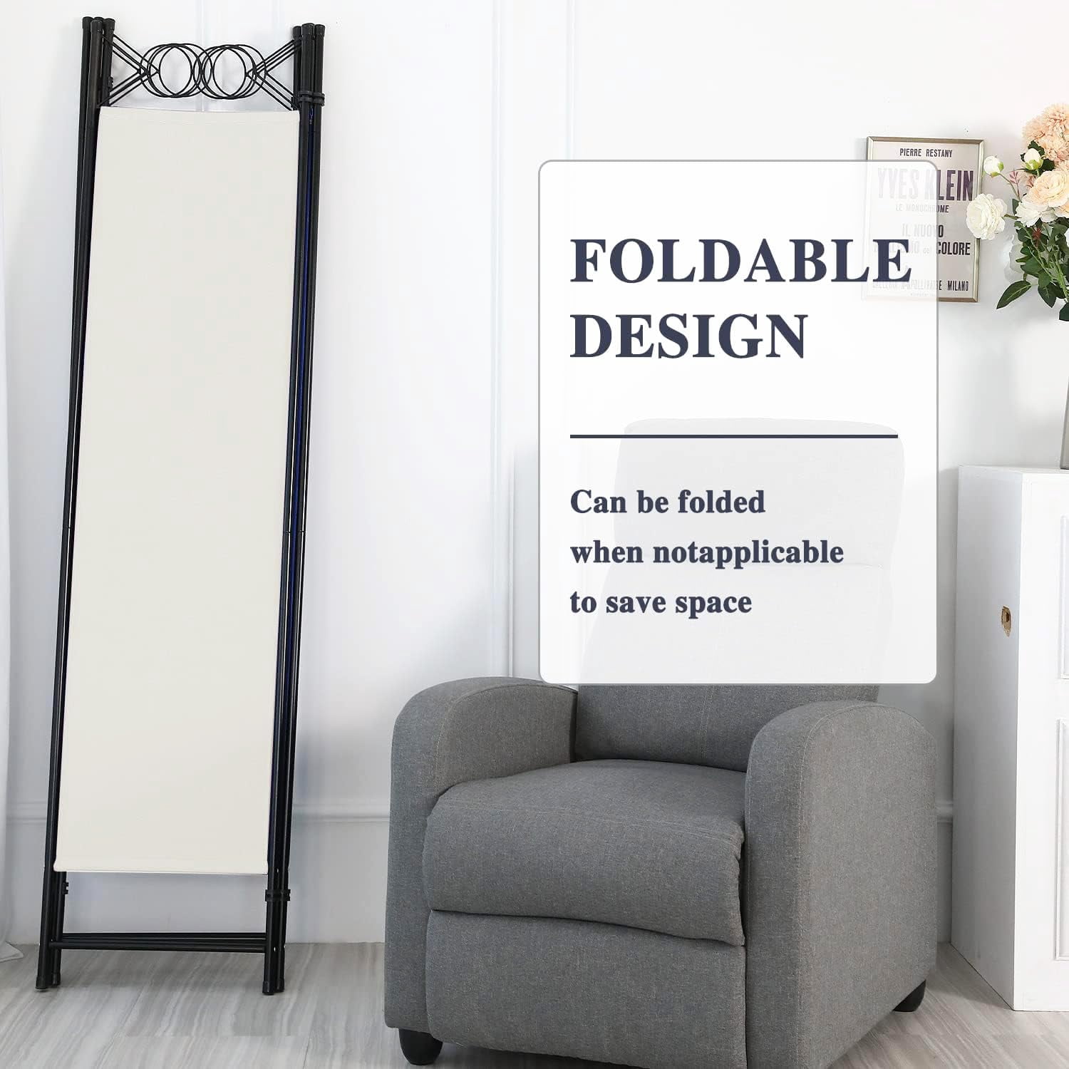 BIQWBIC 4-Panel Room Dividers and Folding Privacy Screens, 6.8 Ft Fabric Partition Screen, Beige