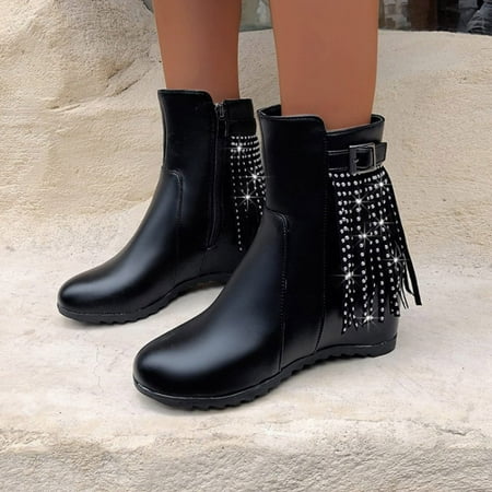 

Njoeus Platform Thigh High Boots Winter Boots Girls Women s Wedges Solid Tassels Short Boots Round Head Shoes