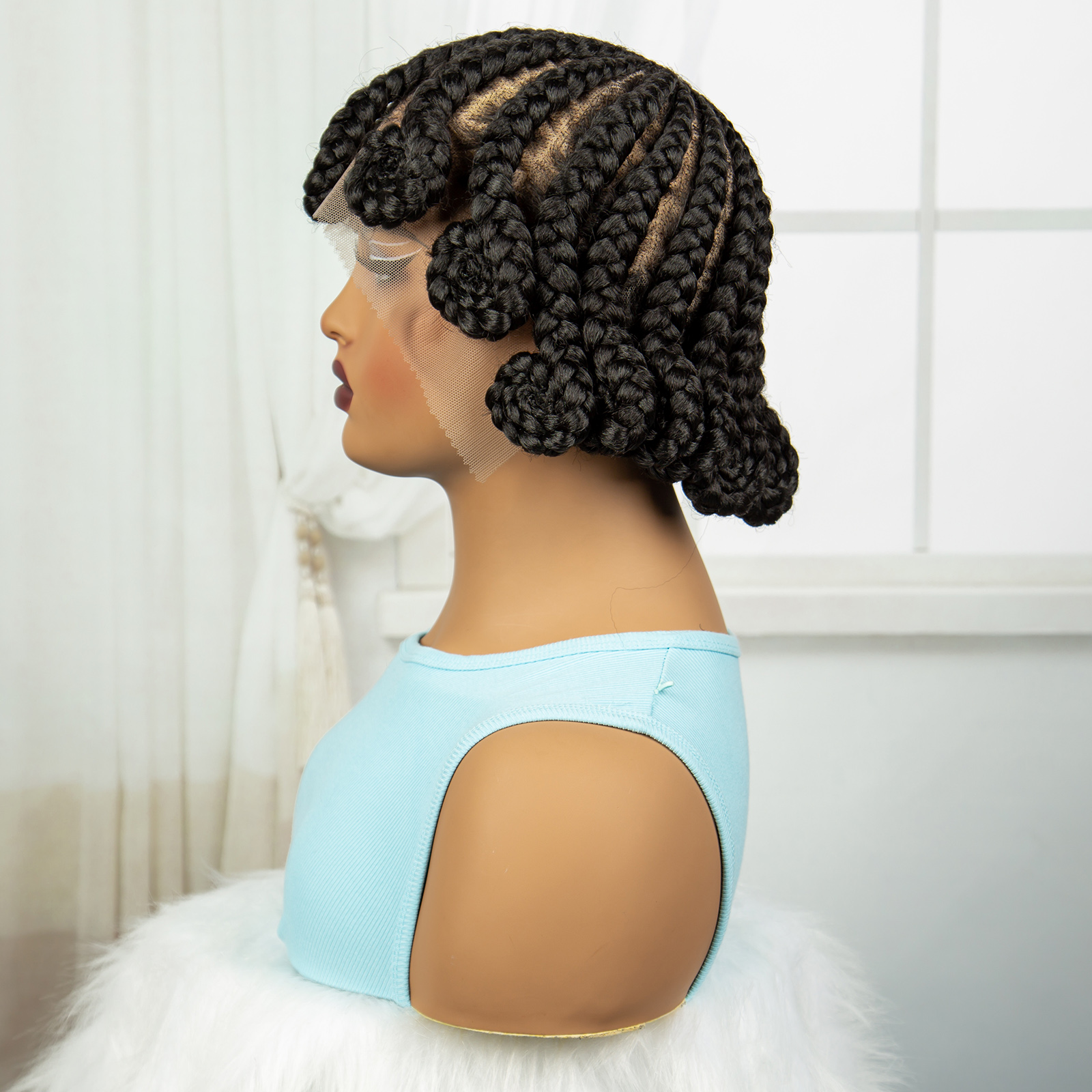 8 Inches Synthetic Twist Braided Wigs Lightweight Full HD Lace Handmade Braiding Wig with Baby Hair Black Short Cornrow Bantu Lace Frontal Braids Wig