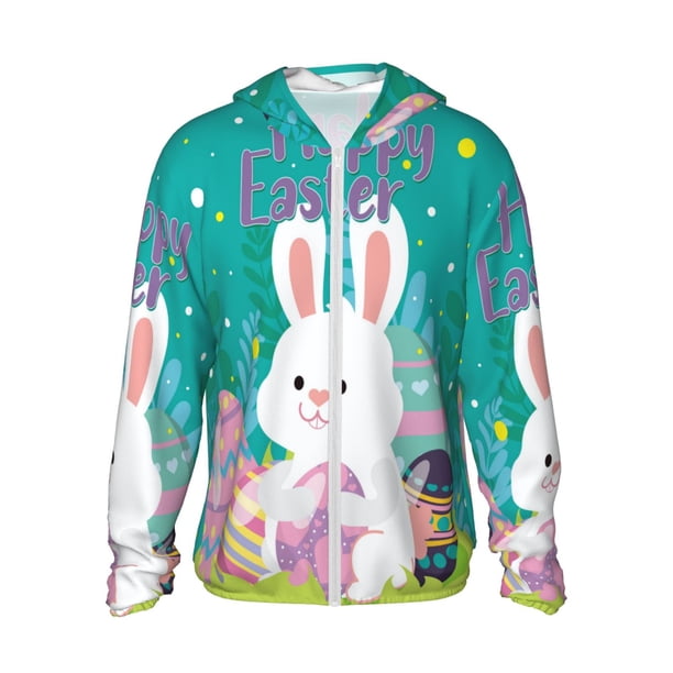 Balery Happy easter Sudadera ligera de manga larga con capucha y protección solar UPF 50+ para hombre y mujer, ideal para pesca y running-Large