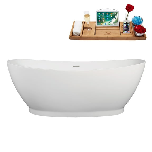 67" Streamline B-288-69-BBR Soaking Freestanding Tub and Tray With Internal Drain in Brushed Brass