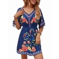 thumbnail image 3 of Plus Size Boho Fashion Dress for Women, Short Sleeve Mexican Embroidered Summer Maxi Dress with Pockets, Fiesta Vacation Casual Dress Blue S, 3 of 10
