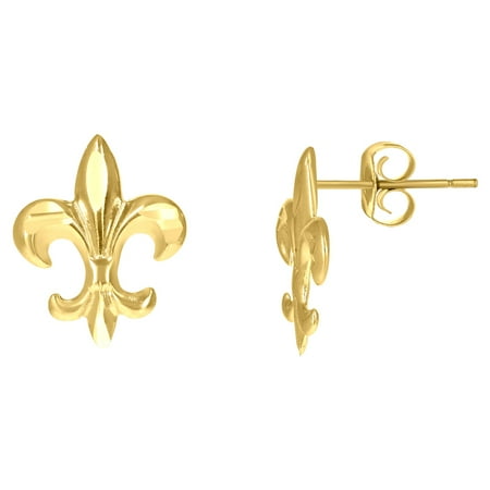 10k Yellow Gold Womens Fleur De Lis Symbol Stud Earrings Jewelry Gift for Women