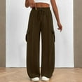 thumbnail image 2 of JoliSweat Cargo Sweatpants for Women Wide Leg High Waisted Joggers Baggy Drawstring Athletic Trousers Sweat Pants with Pockets Army Green XL, 2 of 4
