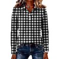 thumbnail image 4 of Hearthz Plaid Waffle Knit Polo Shirt for Women Gingham Print Women Henley Shirts Button V‑neck Long Sleeves Shirts for Women Relaxed Fit Office Daily Womens Shirts, 4 of 5