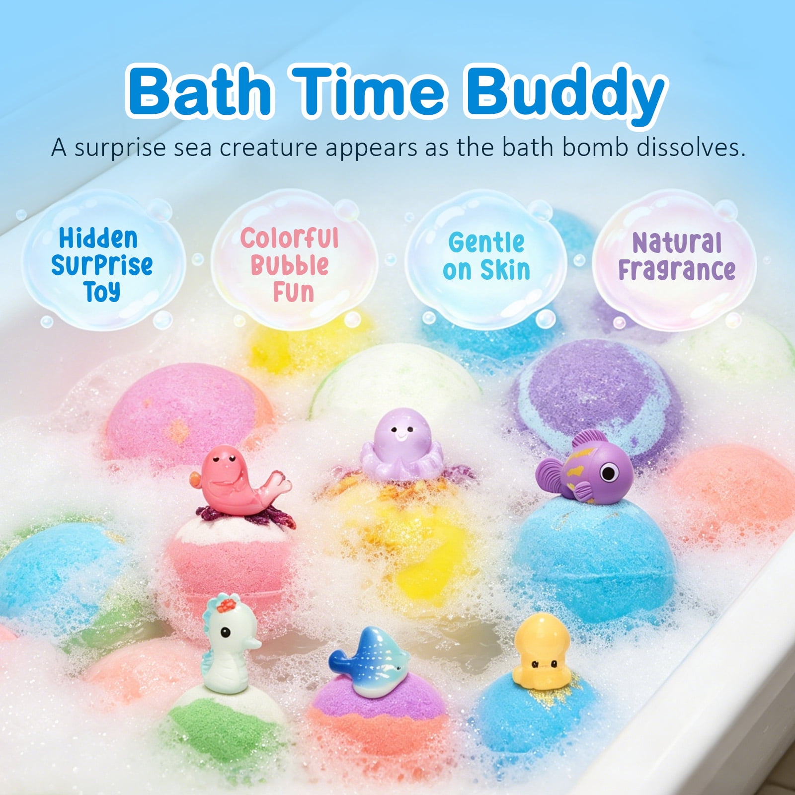 2 Pack Bath Bombs for Kids, 6 Pcs Bath Bombs with Surprise Toy inside, Natural & Organic