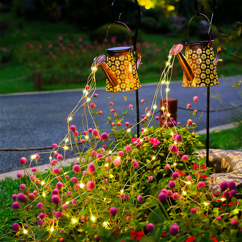 Solar String Lights Watering Can,Large Hanging Solar Waterfall Lights
