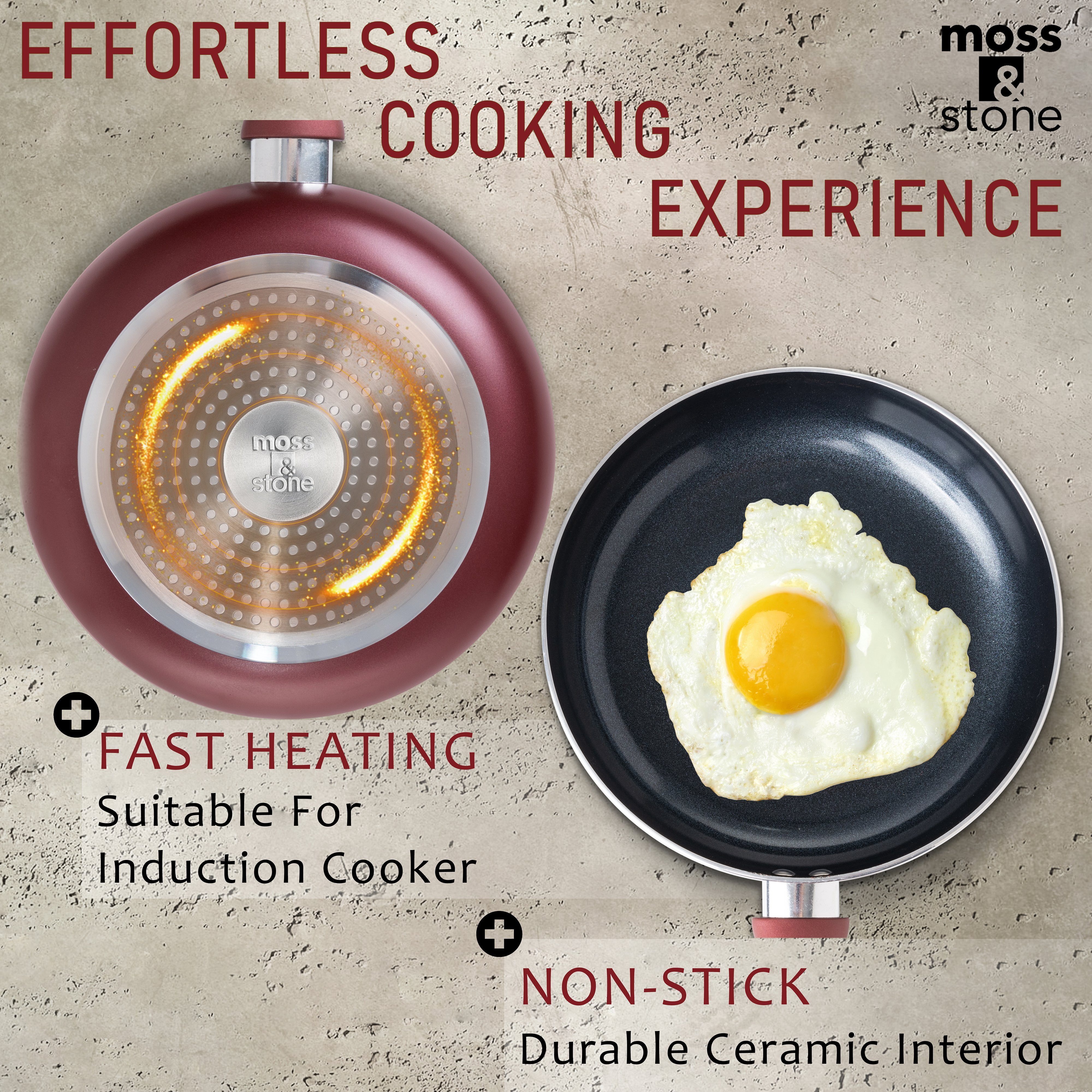 Moss & Stone 6 Piece Nonstick Cookware Set, Pots And Pans Set Non stick With Glass Lid, Induction Cookware, Stay-Cool Handles, PTFE/PFOA (6 Pcs Burgundy)