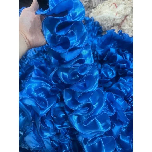 NAMZI 10 Yards 3D Pleated Chiffon Lace Trim, Ruffle Ribbon Fabric Applique for Craft Sewing, Wedding Dress Decor & Accessories, Blue