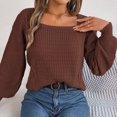 thumbnail image 7 of Baqcunre Womens Sweaters Womens Knit Square Neck Long Sleeve Casual Loose Pullover Sweater Top Crewneck Sweatshirts Womens Fall Tops Coffee L, 7 of 7