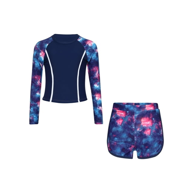 inhzoy Swimsuit for Girls Long Sleeve Swim Tops with Shorts Sun Protection Bathing Suit Rash Guard Purple 130