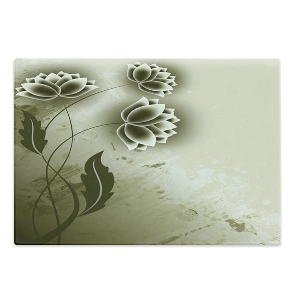 Abstract Cutting Board, Flowers Ivy Leaves with Vector Unusual Pattern Image, Decorative Tempered Glass Cutting and Serving Board, Large Size, Olive Green Dark Green, by Ambesonne