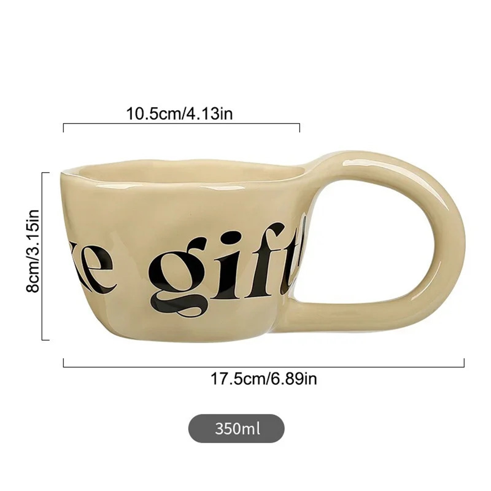 Espresso cup 350ML English Alphabet Pattern Ceramic Mug Large Handle Hand Pinched Irregular Coffee Cups