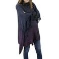 thumbnail image 6 of Styles I Love Womens Knit Two Tone Batwing Fringe Poncho Cardigan Pullover Cozy Sweater Wrap Jacket (Navy Blue), 6 of 6