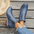 thumbnail image 3 of Women's Hollow Out Ankle Boots Chunky Mid Heel Slip On Chelsea Booties Lightweight Dress Shoes with Side Zipper Blue Size 7.5, 3 of 7