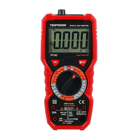 Tekpower TP18C General Purpose Manual-ranging True RMS AC/DC 20A Digital Multimeter with Non-contact Voltage Detector (NCV), Live Wire