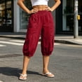 thumbnail image 5 of Noric Women's High Waisted Casual Capri Pants Elastic Waist with Pockets Loose Fit Cropped Boho Beach Cuffed Trousers, 5 of 9