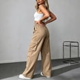 thumbnail image 5 of Cagogo Women Wide Leg Cargo Pants with Pockets Casual Loose Drawstring Long Trousers Summer Workout Lounge Beach Travel Utility Bottoms, Khaki S, 5 of 8